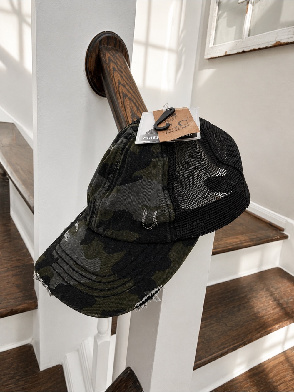 C.C PonyCaps Camo Trucker Black Distressed NWT